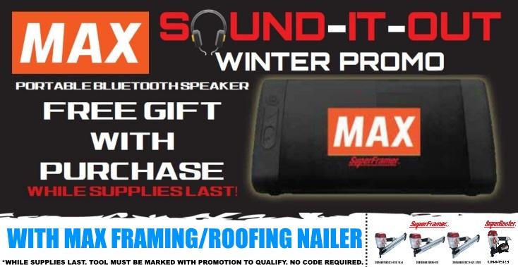 Free Bluetoth speaker with a MAX framing or roofing nailer