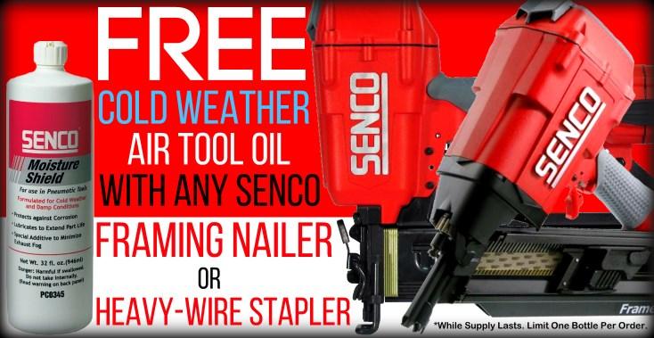Free Cold Air Tool Oil With Senco Framing Nailer or Heavy-Wire Stapler